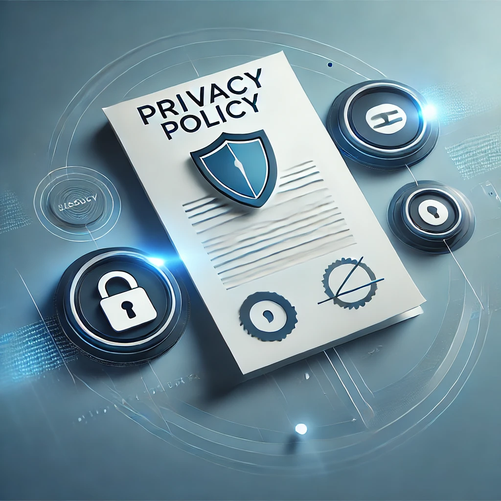 A Paper With A Shield And Icons Around It . A-Sleek-And-Modern-Illustration-Representing-A-Privacy-Policy- Page. The Mage Features- Cons Of A Shield A Lock And A Document To Symbolize Security