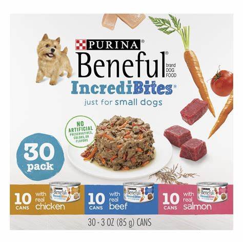 Beneful IncrediBites Wet Dog Food for Small Dogs, Real Beef in Savory Gravy – 3 oz Can (30 Pack)
