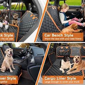 URPOWER 4-in-1 Convertible Dog Car Seat Cover displayed in hammock style, protecting the backseat of a car.