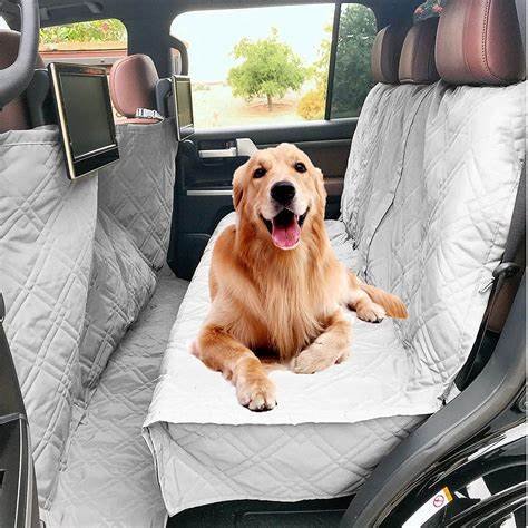 URPOWER 6-in-1 Dog Car Seat Cover shown in various configurations, including hammock and bench styles, in a vehicle's backseat.