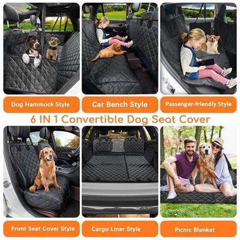URPOWER 5-in-1 Convertible Dog Car Seat Cover arranged in bench style, covering the backseat of a car.